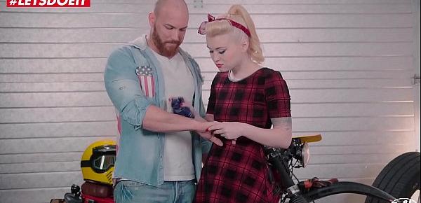  VIP SEX VAULT - Blonde Teen Rides Boyfriends Cock In the Garage